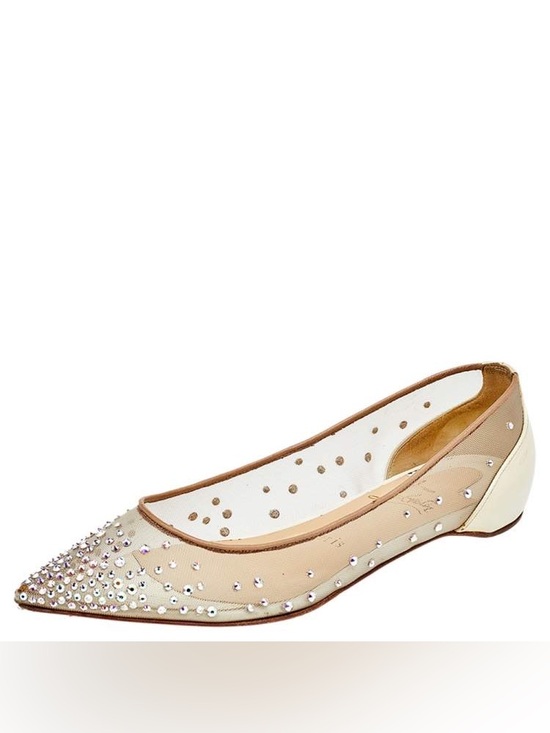 Christian Louboutin Shoes - Christian Louboutin Follies Strass Ballet Flats Beige Mesh Leather EU 38.5